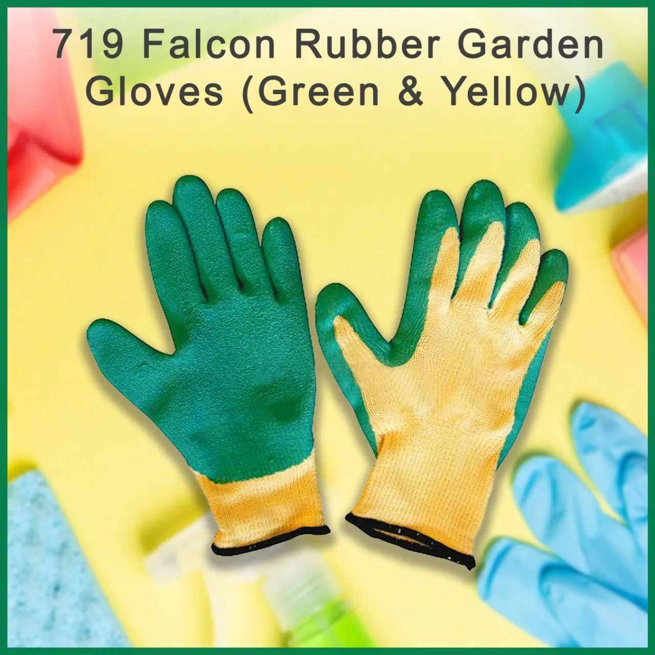 0719 Falcon Rubber Garden Gloves (Green & Yellow)