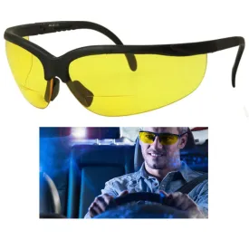 1 Bifocal Night Driving Sunglasses Riding Glasses Black Frame Yellow Lens  2.50