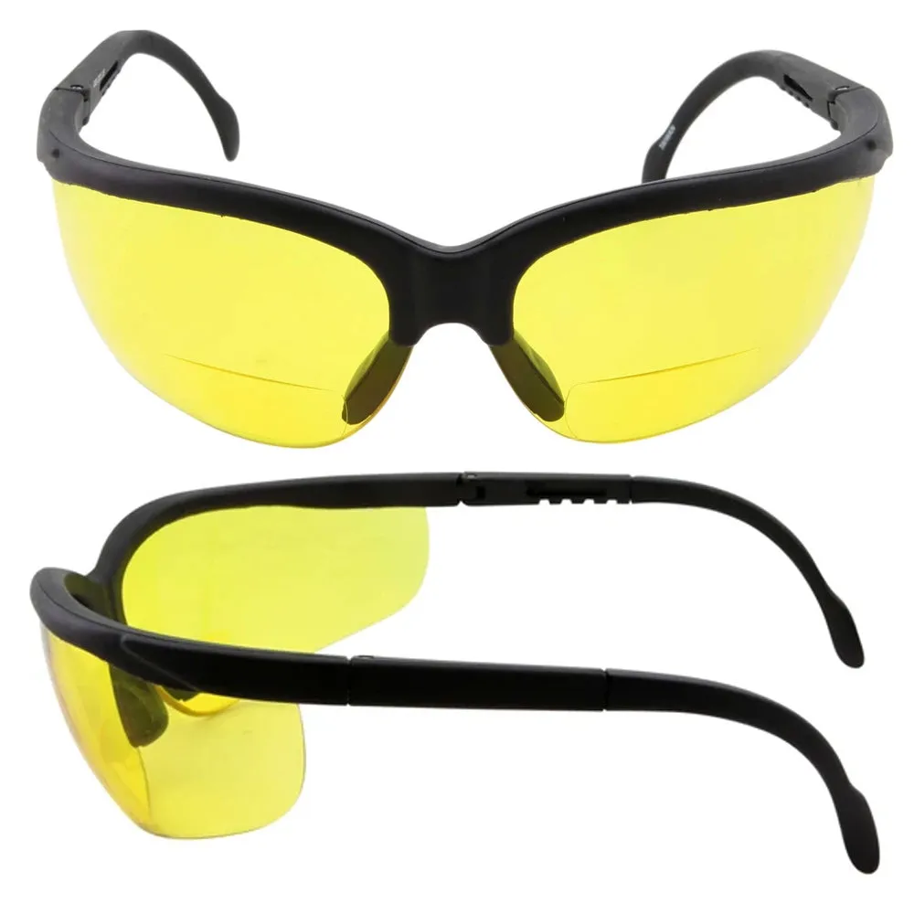 1 Bifocal Night Driving Sunglasses Riding Glasses Black Frame Yellow Lens  2.50