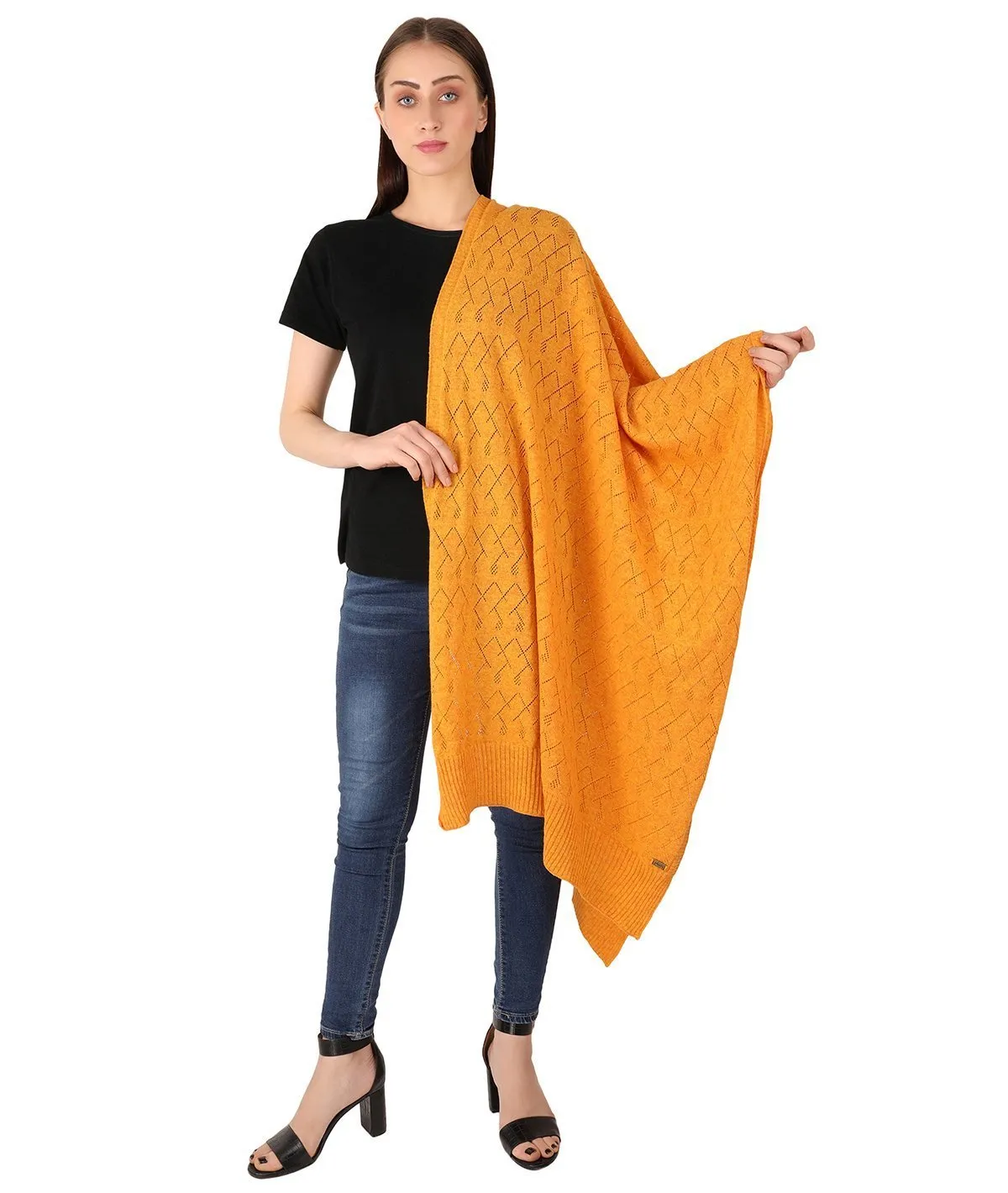 Colette - Light Orange Lambswool & Nylon Knitted Shawl Wrap