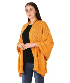 Colette - Light Orange Lambswool & Nylon Knitted Shawl Wrap