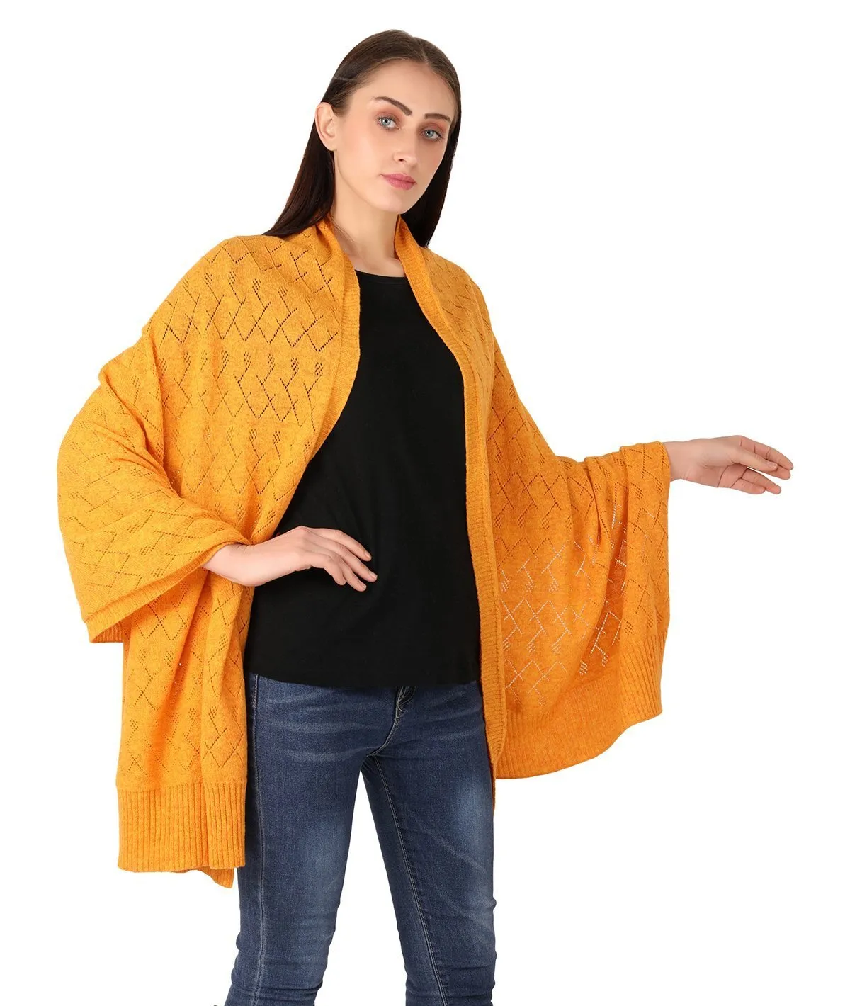 Colette - Light Orange Lambswool & Nylon Knitted Shawl Wrap