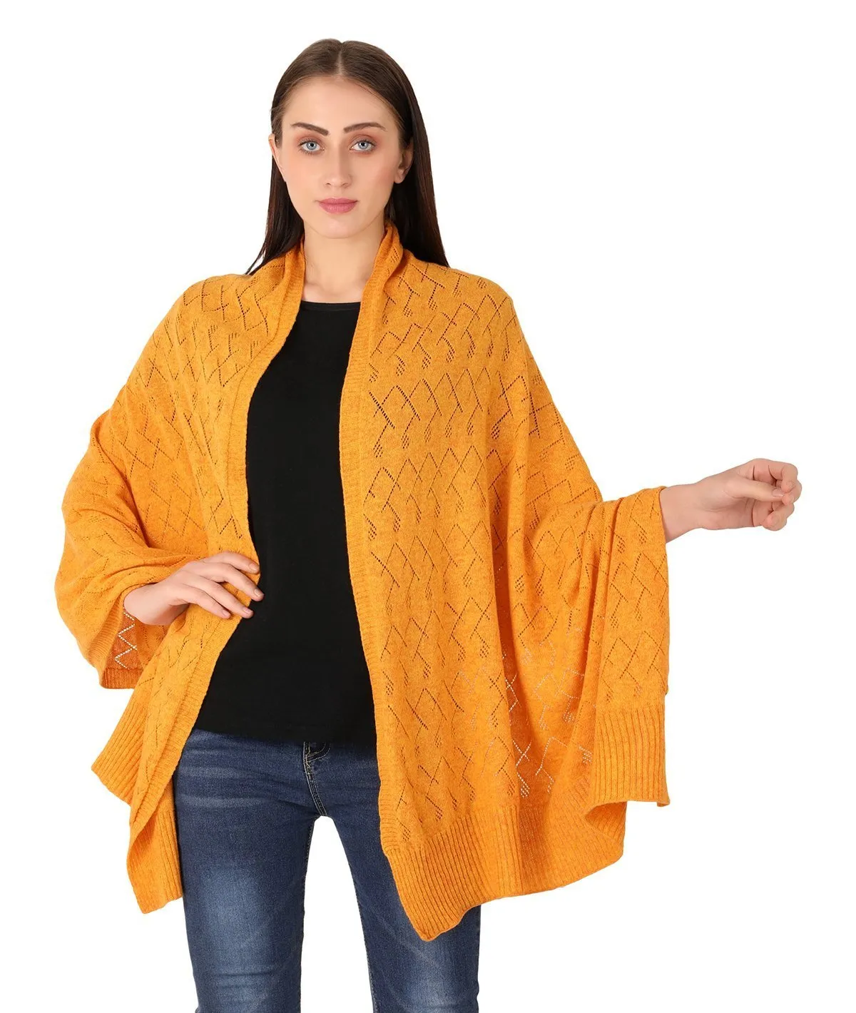 Colette - Light Orange Lambswool & Nylon Knitted Shawl Wrap