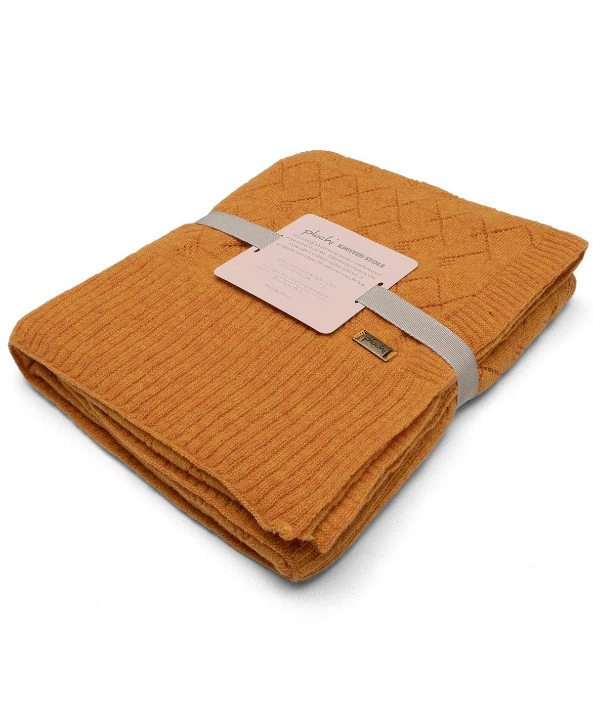 Colette - Light Orange Lambswool & Nylon Knitted Shawl Wrap