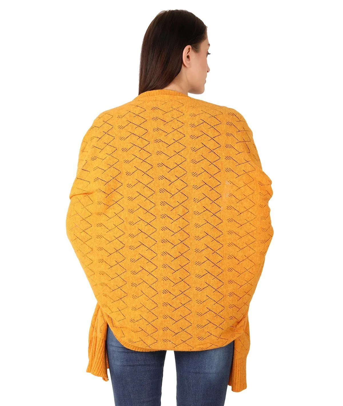 Colette - Light Orange Lambswool & Nylon Knitted Shawl Wrap