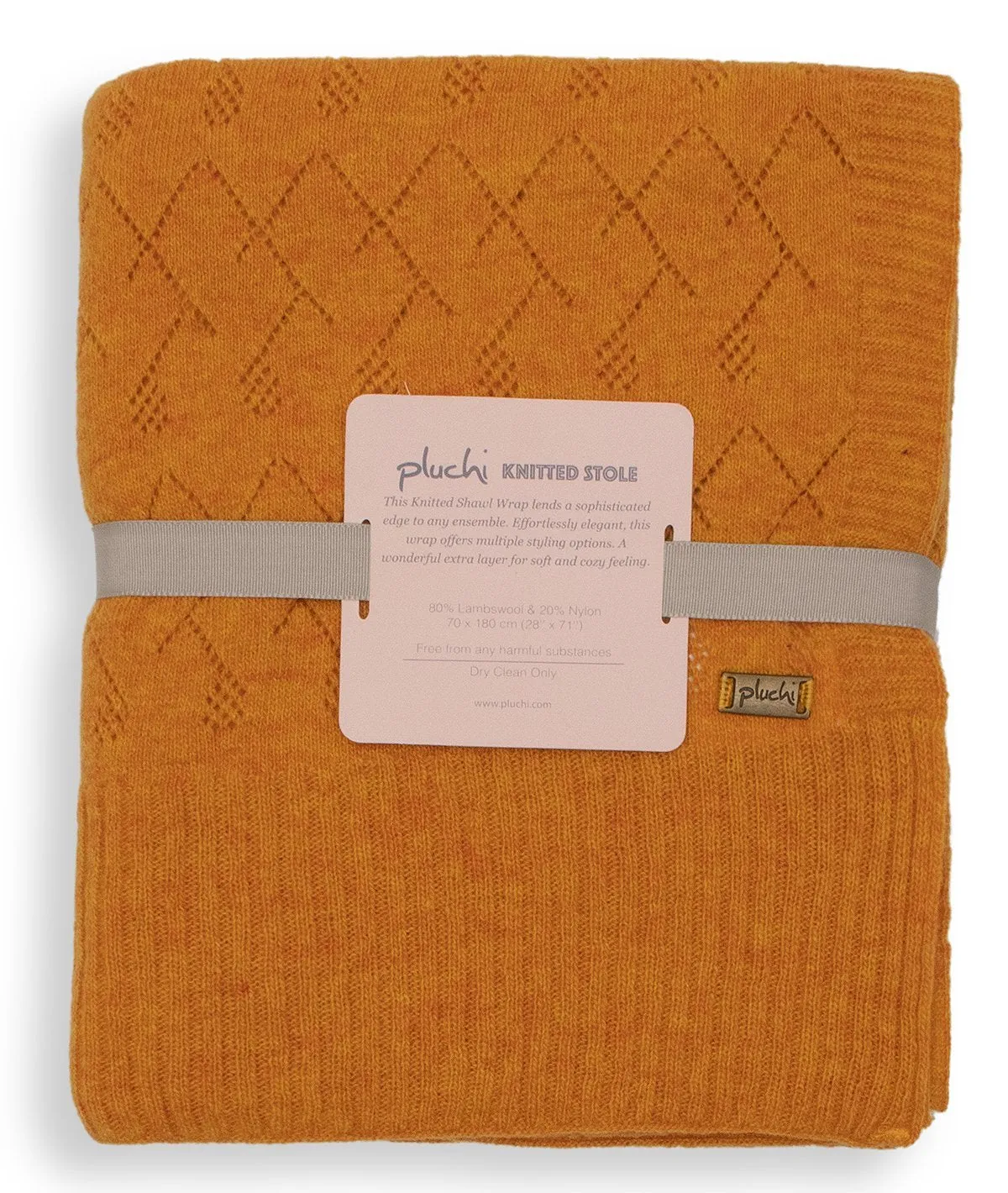 Colette - Light Orange Lambswool & Nylon Knitted Shawl Wrap