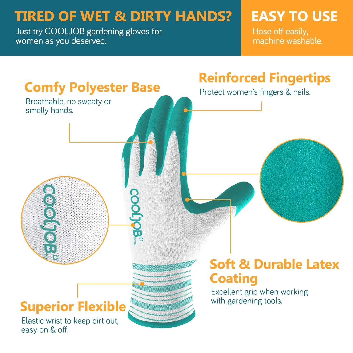 COOLJOB 6 Pairs Gardening Gloves for Women Ladies, Breathable Rubber Coated for Yard Garden, Outdoor Indoor Protective Work with Grip, Medium Size, Red & Green