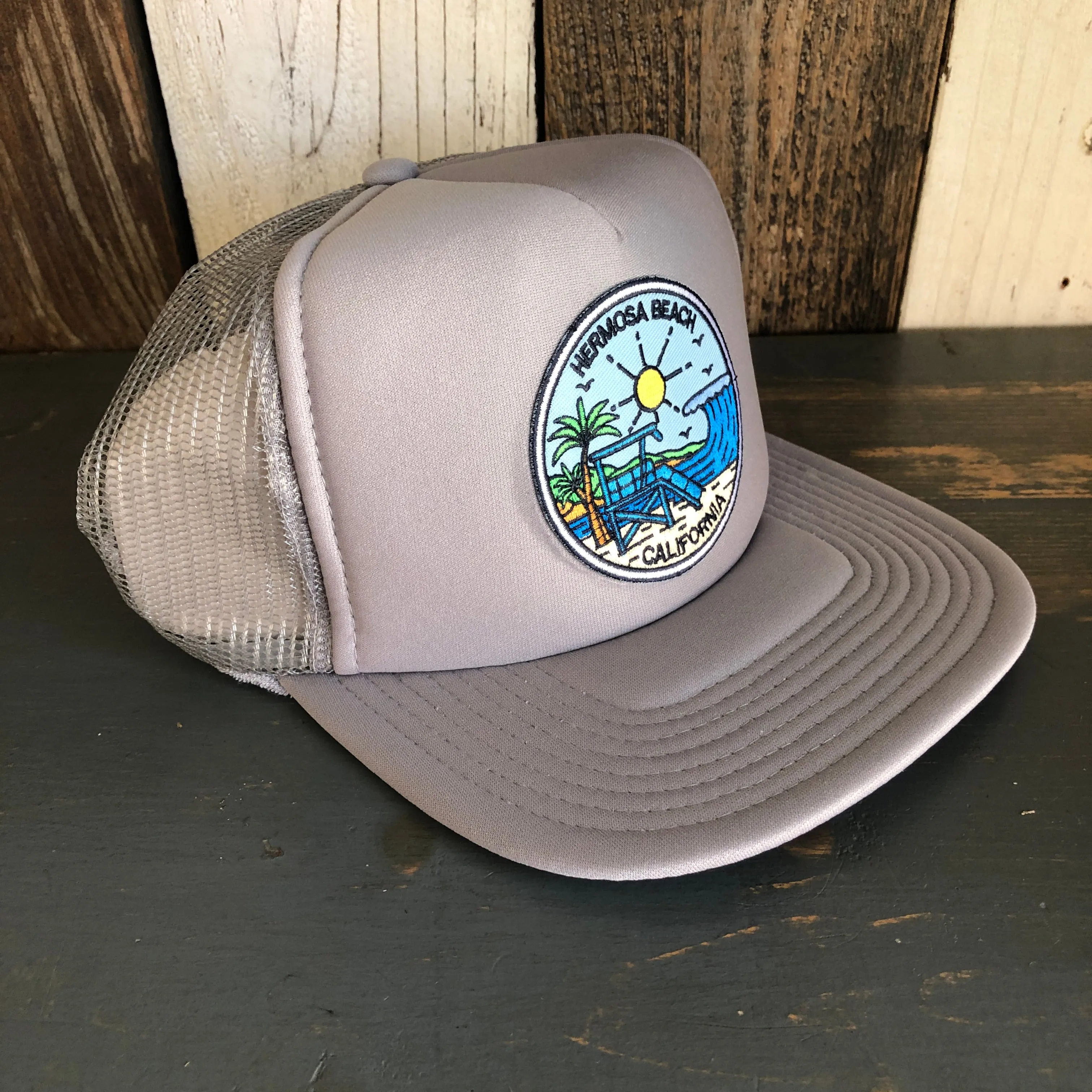 Hermosa Beach SHOREFRONT Trucker Hat - Grey (Flat Brim)