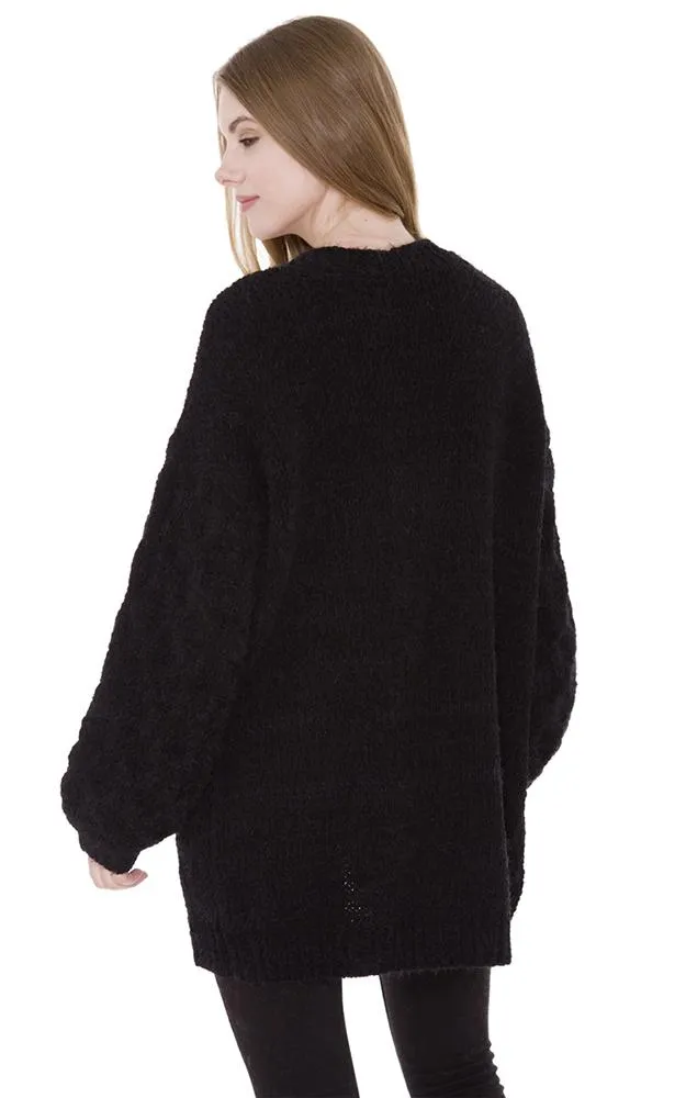 JP980 Fuzzy Balloon Sleeves Cardigan