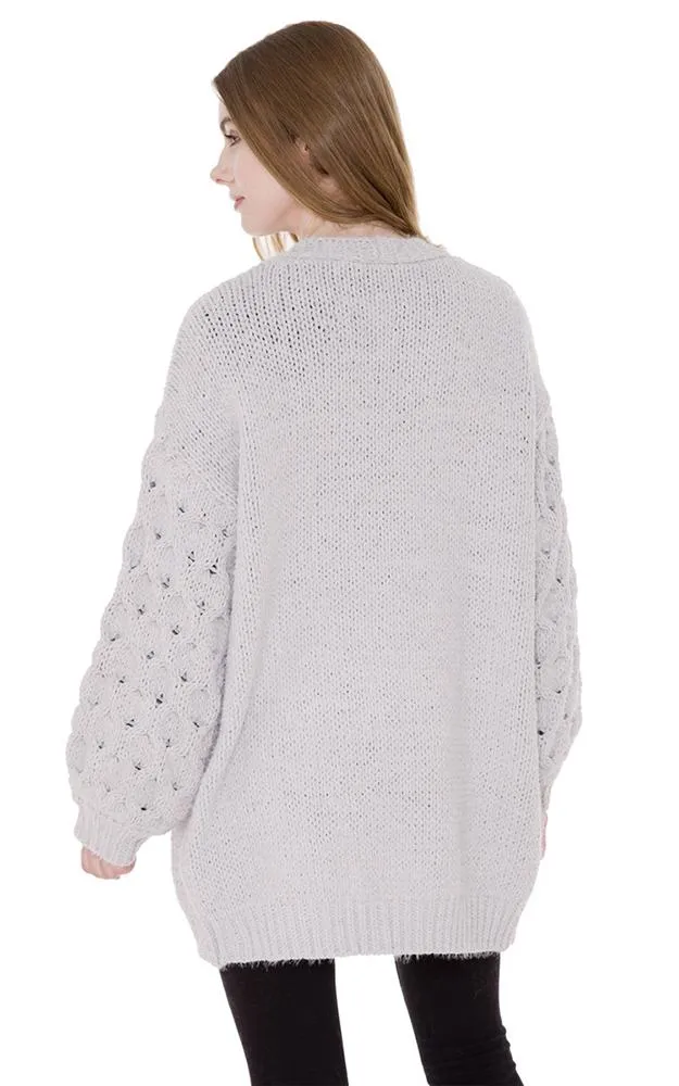 JP980 Fuzzy Balloon Sleeves Cardigan