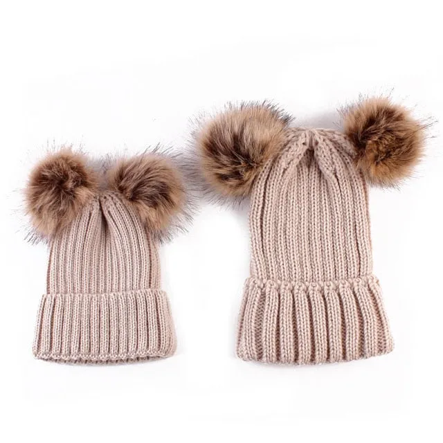 Matching Family Pompom Hat Set