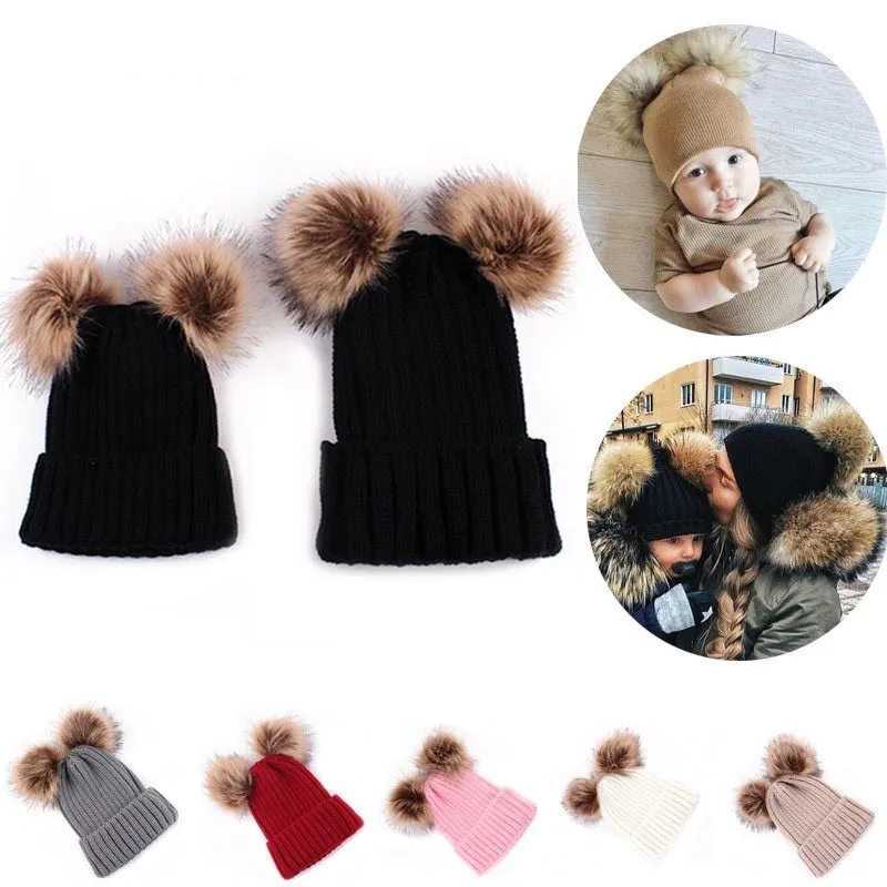 Matching Family Pompom Hat Set