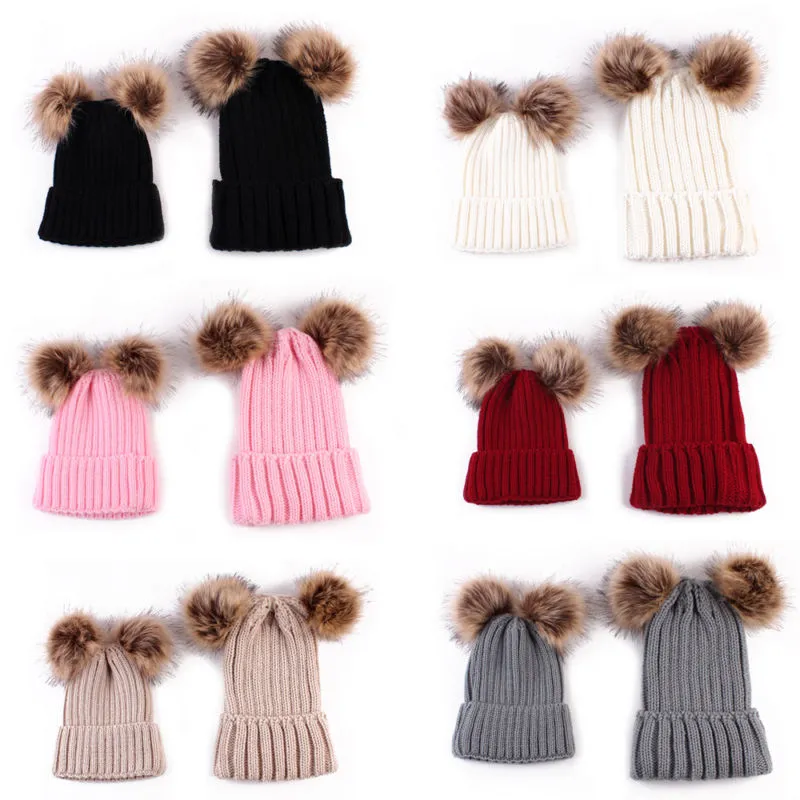 Matching Family Pompom Hat Set