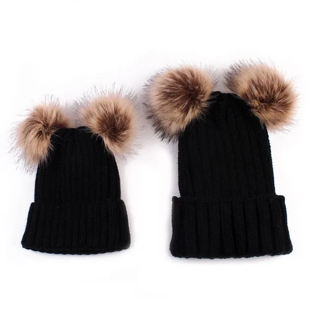 Matching Family Pompom Hat Set