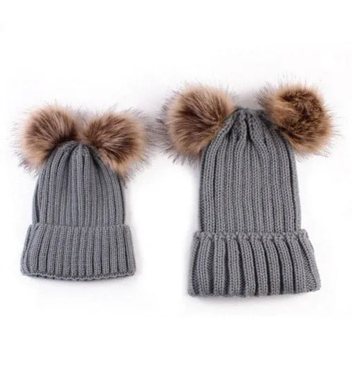 Matching Family Pompom Hat Set