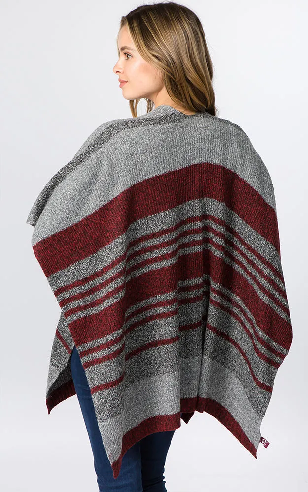 RA96B9 Stripe Design Knitted Cape/Ruana w/Pocket