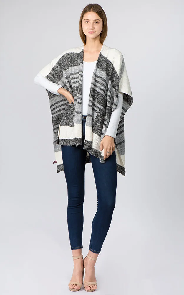 RA96B9 Stripe Design Knitted Cape/Ruana w/Pocket